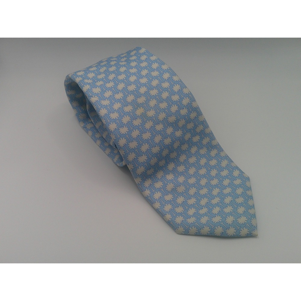 Vineyard Vines Men's Silk Tie Light Blue Palm Tree Tropical Print Made in USA